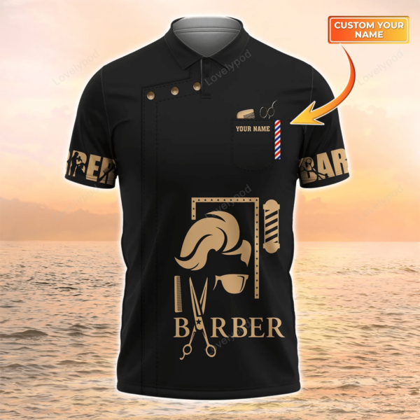 Barber Shop Personalized Name 3D Polo Shirt - Image 2