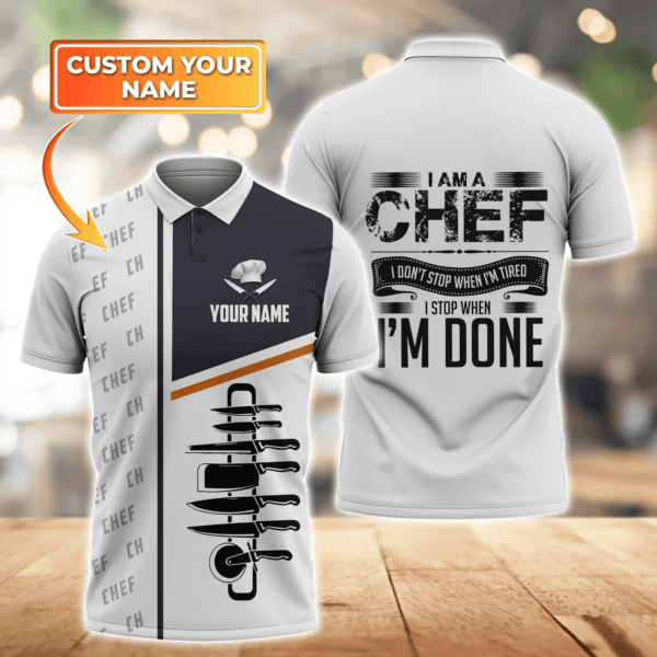 Personalized name Chef Polo Shirt for men, Custom Cooking polo shirt, Gift For Master Chef - Image 3