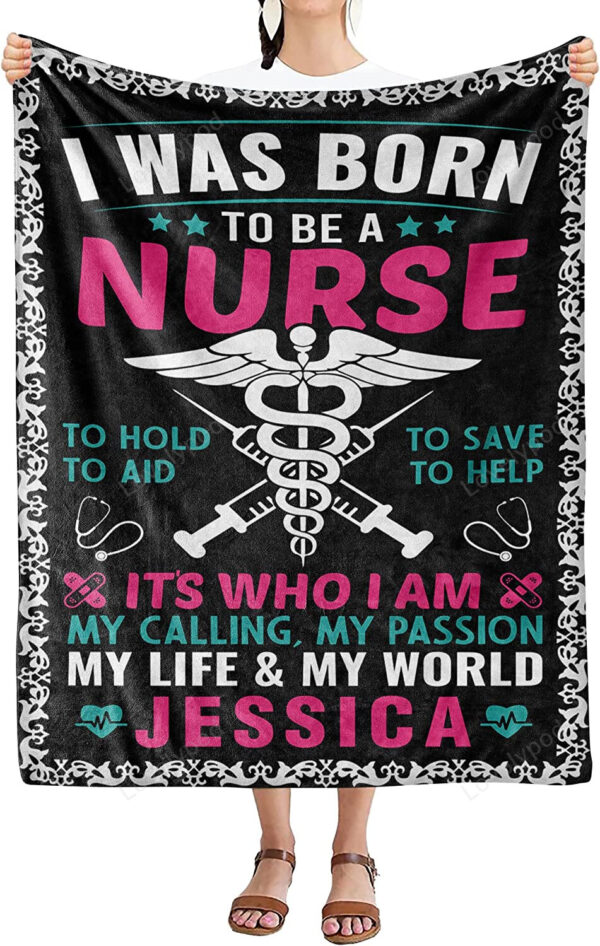 Customized Blanket For Nurse, Gift For International Nurses Day, Christmas, I Was Born To Be A Nurse Personalized Name Blanket - Image 2