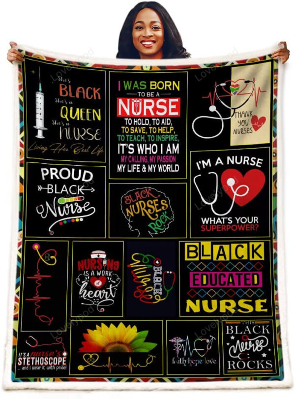 Nurse Gifts Black Nurses Week Gifts Throw Blanket, Retirement Gifts, RN Gifts for Black Nurses, Nurse Gifts for Women - Image 2