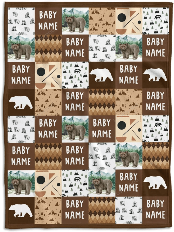 Personalized Name Bear Baby Blanket - Woodland Custom Nursery Blanket - Fleece Blanket for Baby Boy - Woodland Baby Blanket for Boys Girls