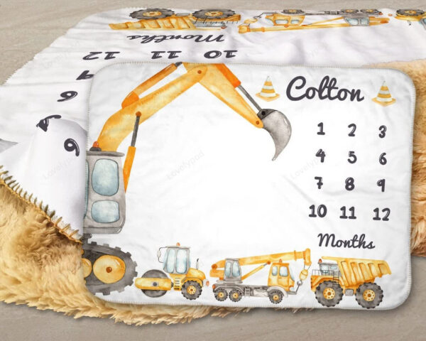 Boy Girl Newborn Kid Nursery Swaddling Blankets Construction Milestone Blanket, Dump Truck Baby Boy Milestone Blanket - Image 2