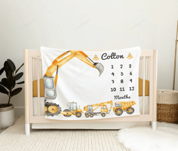 Boy Girl Newborn Kid Nursery Swaddling Blankets Construction Milestone Blanket, Dump Truck Baby Boy Milestone Blanket - Image 3