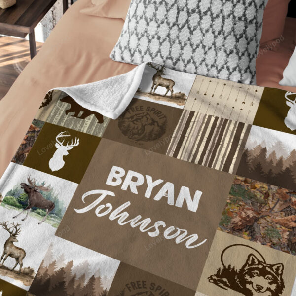 Personalized Name Baby Blanket, Woodland Nursery Blanket, Vintage Woodland Baby Blanket Boy, Boy Brown Fleece Blanket - Image 5