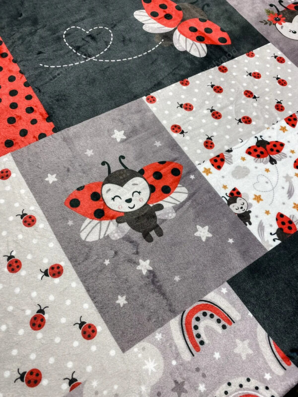 Personalized Ladybug, Cute Baby Name Blanket - Girl’s Red Lady Bug Nursery Theme Blanket - Image 2