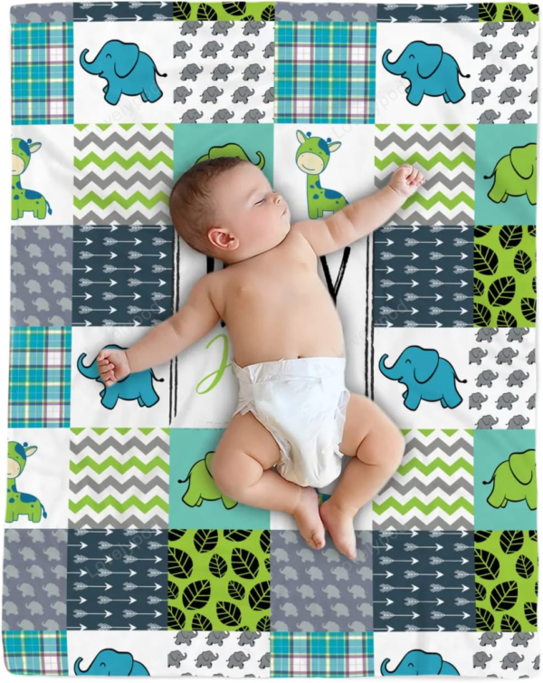 Personalized Green Square Safari Baby Blanket, Jungle Animal Baby Blanket, Baby Boy Safari Nursery, Jungle Theme Baby Blanket - Image 4