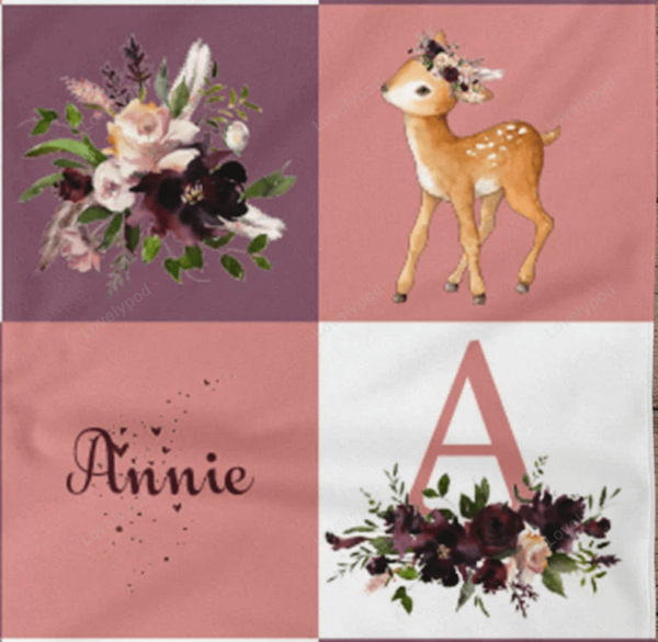 Deer Personalized Baby Blanket, Baby Blanket, Name Baby Blanket, Girl Baby Gift, Boho Floral, Gift for Girl, Her, Blanket Girl, Boho Nursery - Image 5