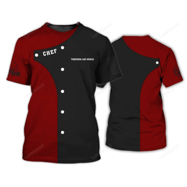 Chef Personalized Tee Shirt, Chef Apparel Chef Wear Cook Shirts Chef Uniform Black & Red - Image 2