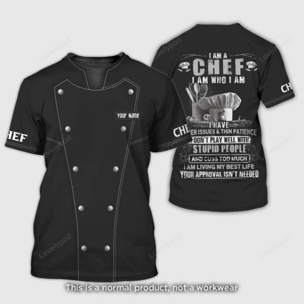 Chef Personalized Tee Shirt, Chef Apparel, Chef Wear Cook Shirts, Chef Uniform Black & White