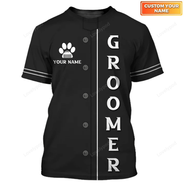 Paw Dog Groomer 3D shirt for men and women, Dog Barber Black Pet Groomer Uniform T-Shirt - Image 2