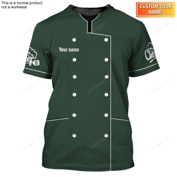 Moss Green Chef Shirt Master Chef 3d Shirts, Chef Gifts Custom Name Chefs Shirt - Image 2