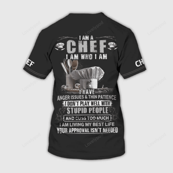 Chef Personalized Tee Shirt, Chef Apparel, Chef Wear Cook Shirts, Chef Uniform Black & White - Image 3