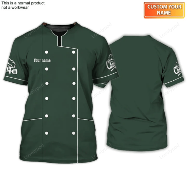 Moss Green Chef Shirt Master Chef 3d Shirts, Chef Gifts Custom Name Chefs Shirt - Image 3