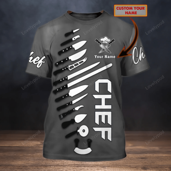 Cusstom name Chef Cook 3D Shirt, Chef apparel, Chef Lover Shirt, Master Chef Shirts - Image 3