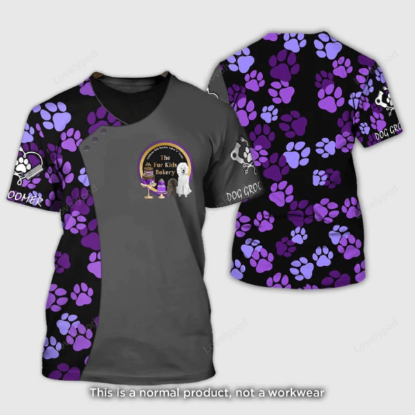 Groomer Pattern Tshirt Black & Purple Grooming 3D Tshirt, Gift For Women, Dog Grooming Shirt, Pet Groomer T-Shirt