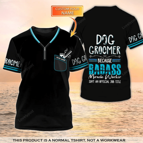 Dog Groomer T-shirt, Grooming Custom Shirts Pet Salon Uniform Black - Image 3