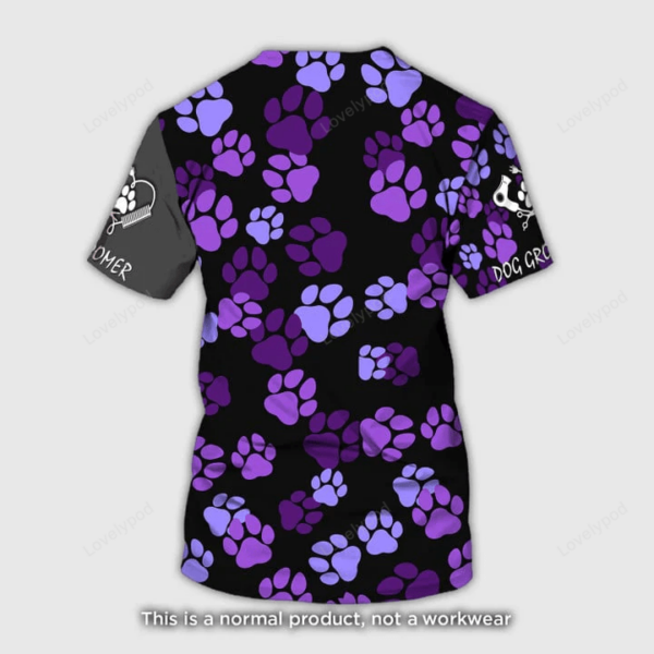 Groomer Pattern Tshirt Black & Purple Grooming 3D Tshirt, Gift For Women, Dog Grooming Shirt, Pet Groomer T-Shirt - Image 3