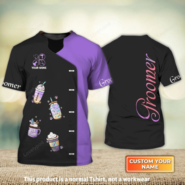 Purple Bather Groomer, Dog Groomer, Pet Groomer Uniform Salon Pet Groomer Personalized Name 3D Tshirt