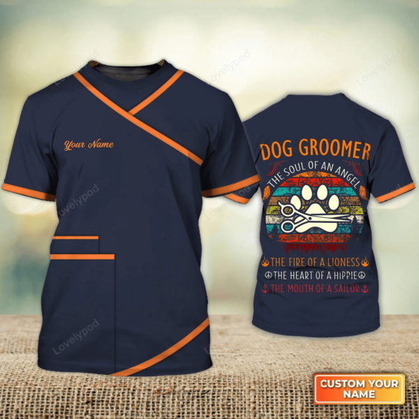 Dog Groomer The Sould Of An Angle Groomer, Pet Groomer Uniform Salon Pet Personalized Name 3D Tshirt