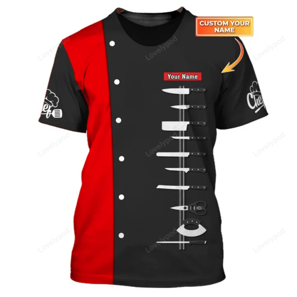 Chef Knife Personalized T-Shirt Black & Orange Cook Tee Shirts - Image 2