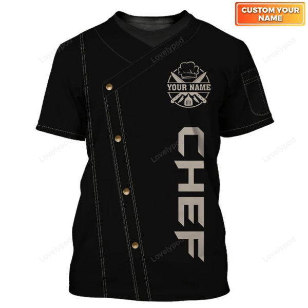 Chef Personalized T-Shirt, Chef Apparel Chef Wear Cook Shirts, Chef Uniform Black & White - Image 4