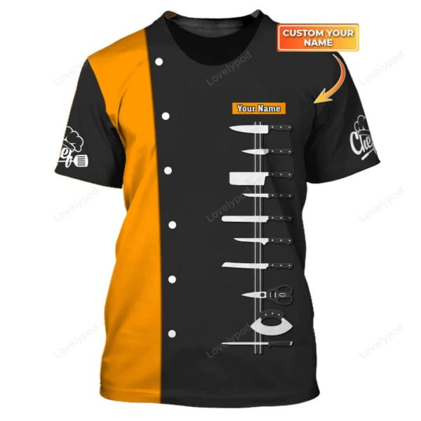 Chef Knife Personalized T-Shirt Black & Orange Cook Tee Shirts