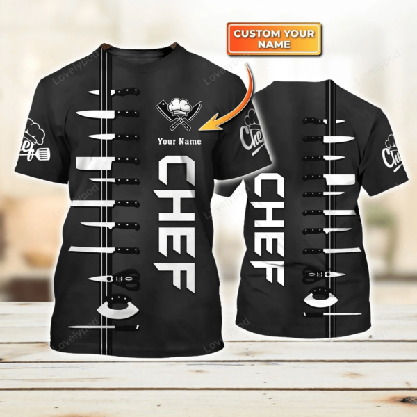 Personalized 3D Black T Shirt For A Chef, Chef Friend Gifts, Present To Dad Chef