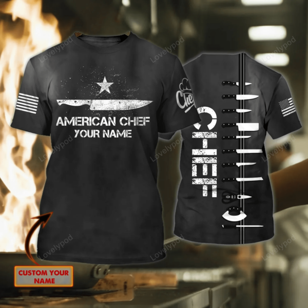 Personalized 3D Black T Shirt For A Chef, Chef Friend Gifts, Present To Dad Chef - Image 4