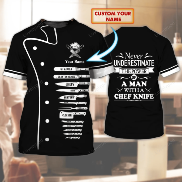 Personalized 3D Black T Shirt For A Chef, Chef Friend Gifts, Present To Dad Chef - Image 6