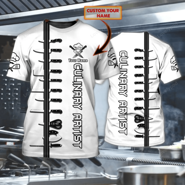 Culinary artist Personalized Name 3D T-shirt, Custom Chef Cook Gift