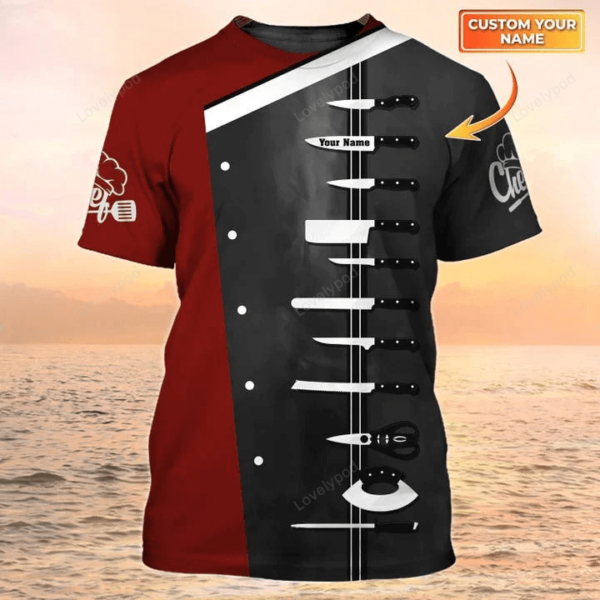 Chef T Shirts Custom Cook Shirt Knives T Shirts Black & Red, Gift For Master Chef