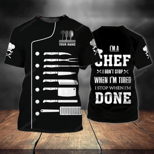 Personalized name Chef 3D black all over printed , Chef T-Shirt For Men