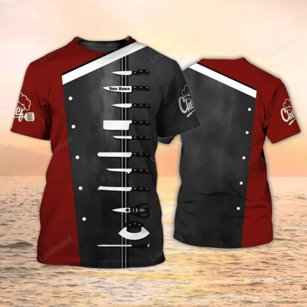 Chef T Shirts Custom Cook Shirt Knives T Shirts Black & Red, Gift For Master Chef - Image 2