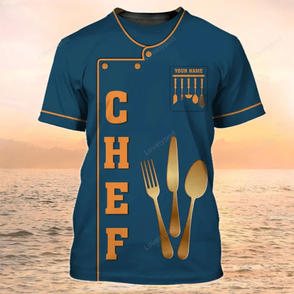 Personalized Name Chef 3D T Shirt Chef Shirt, Cook Chef Uniform Special Chef Design - Image 3