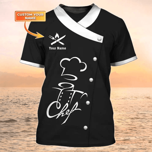 Chef Uniforms Chef Wear & Chef Clothing for Restaurants, Custom name Chef Tshirt Black & White - Image 2