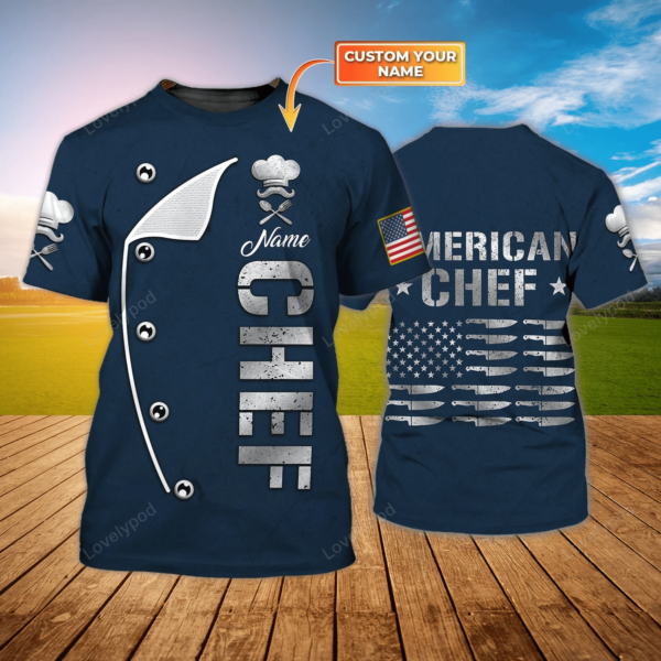 American Chef 3D All over print, Personalized Name Chef 3D T-shirt, Cooking Shirt, 3D gift for men