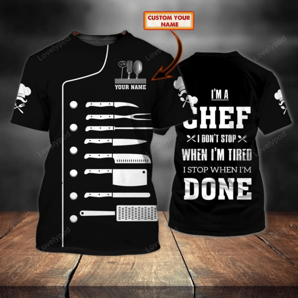 Personalized name Chef 3D black all over printed , Chef T-Shirt For Men - Image 2