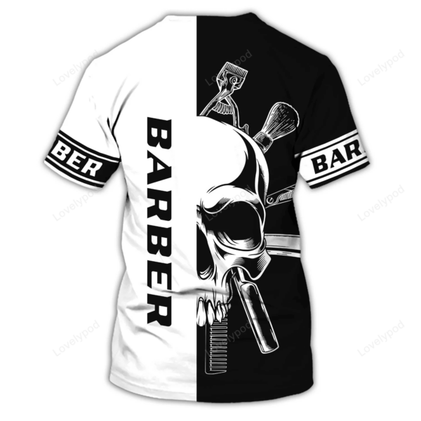 Personalized Skull Barber Shirt, Custom 3D Tshirt For Barber Man, Unisex 3D All Over Printed Shirt For New Barber Shop - Image 2