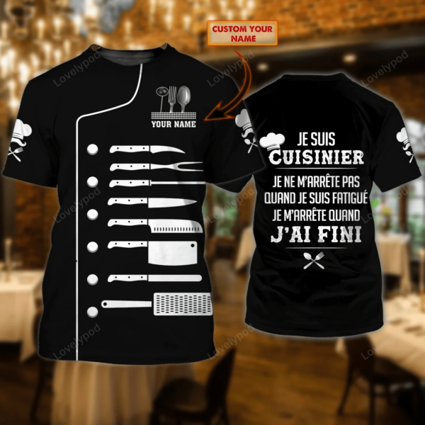 Personalized name Chef 3D black all over printed , Chef T-Shirt For Men - Image 4