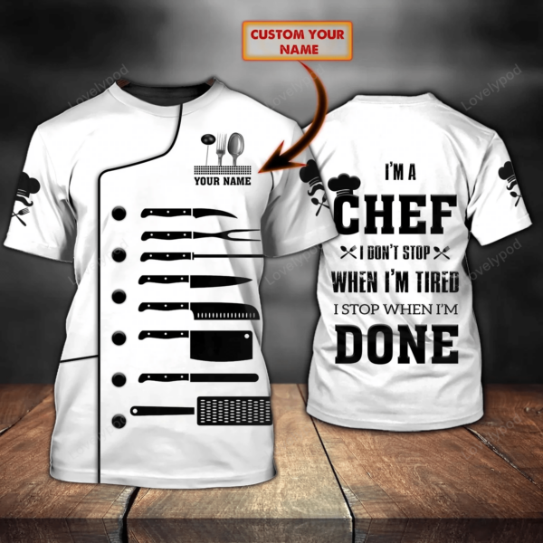 Personalized name Chef 3D black all over printed , Chef T-Shirt For Men - Image 6