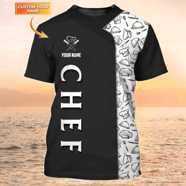 Chef Clothing, Chef Custom name 3D Tshirt Black & White, gift for Chef - Image 2