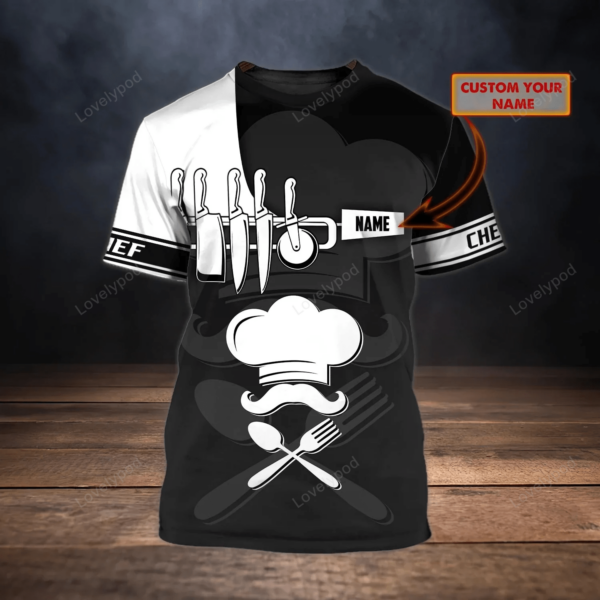 Personalized Chef 3D all over printed , Chef Black T-Shirt For Men - Image 3