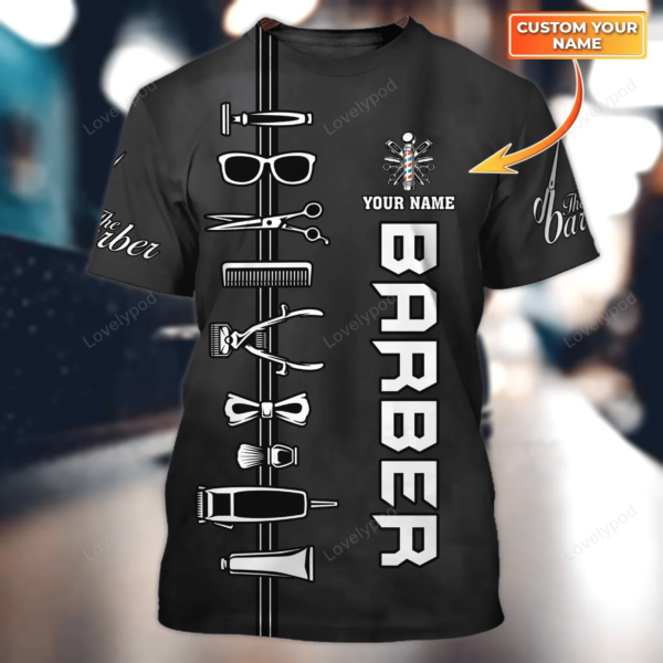 Barber Shop Personalized Name 3D Tshirt,  Hairstylist Gift, Gift For Hair Dresser, Salon T-shirt - Image 10