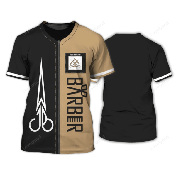 Barber Personalized 3D Tshirt, Custom Barber Uniform, Barber Shop Shirt Black & Brown, Gift for Barber