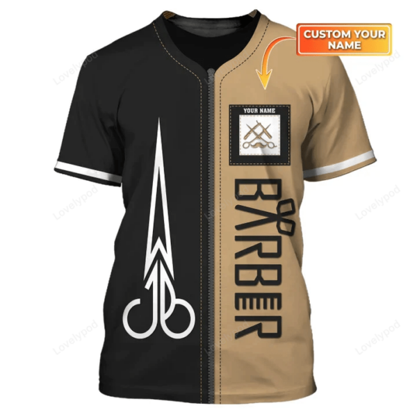 Barber Personalized 3D Tshirt, Custom Barber Uniform, Barber Shop Shirt Black & Brown, Gift for Barber - Image 2