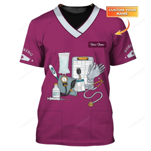 Nurse 3D T-shirt, Best For Wearing Nurse Scrubs Custom Nursing Shirt Purple