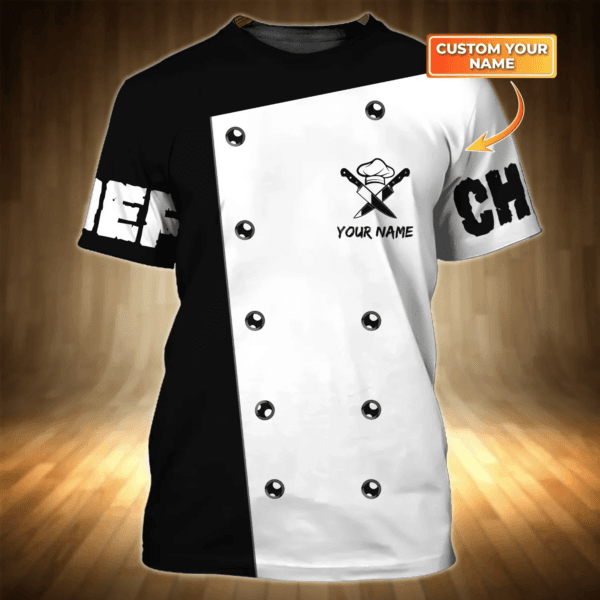 Chef Tshirt, Chef 3D All Over Printed Personalized Name 3D Tshirt Gift For Cooks Black & White