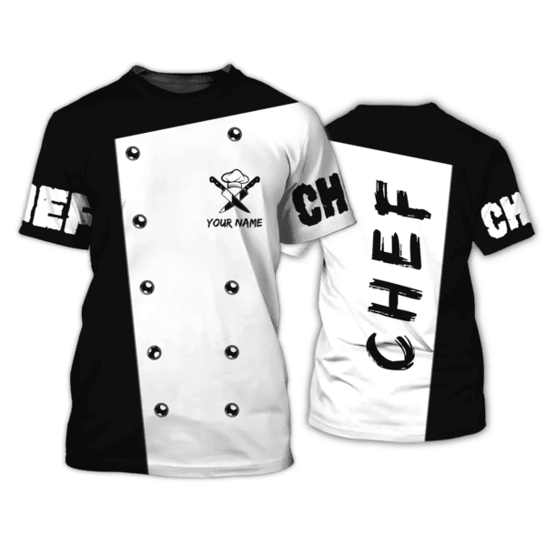 Chef Tshirt, Chef 3D All Over Printed Personalized Name 3D Tshirt Gift For Cooks Black & White - Image 2