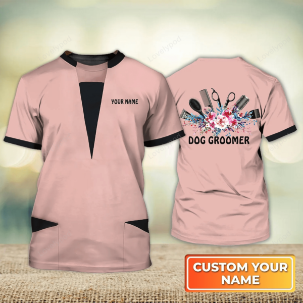 Bather Groomer CatGroomer Dog Groomer Pet Groomer Uniform Pink And Black Salon Pet Groomer Personalized Name 3D Tshirt