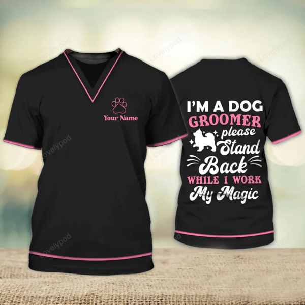 Personalized Name I'm Dog Groomer Uniform Black And Pink Salon Pet 3D Tshirt, Dog Groomer T shirt, Dog Groomer Gift - Image 2